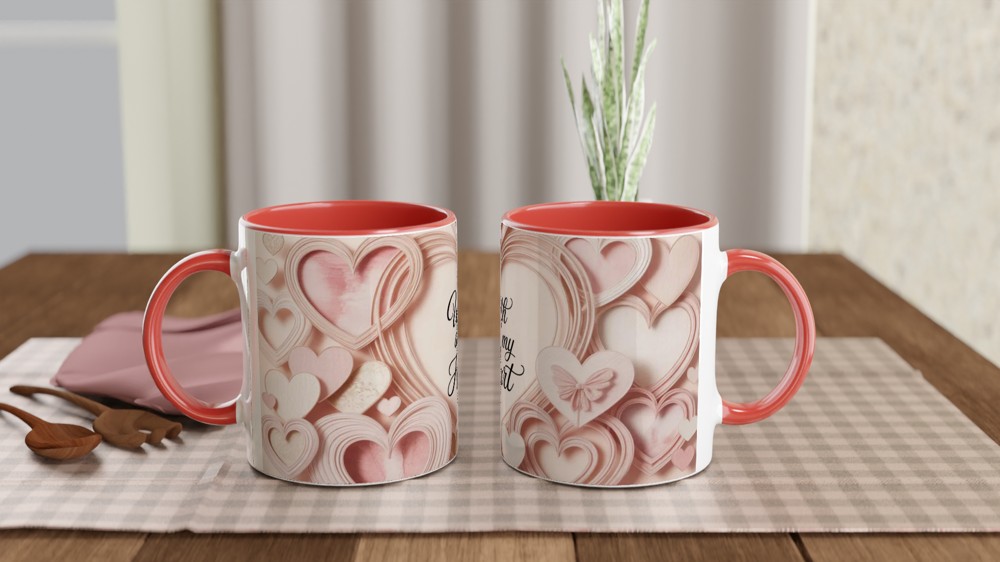 With All My Heart Pink Hearts Paper Craft Style Mug — view 7