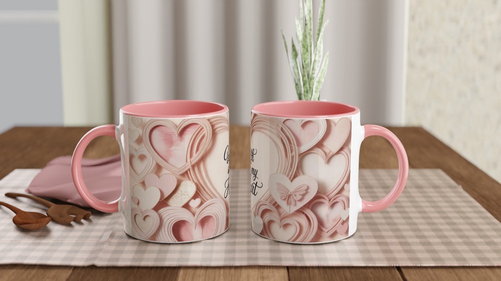 With All My Heart Pink Hearts Paper Craft Style Mug — view 6