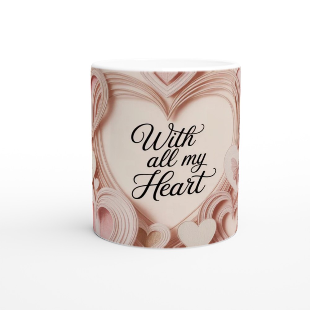 With All My Heart Pink Hearts Paper Craft Style Mug — view 11