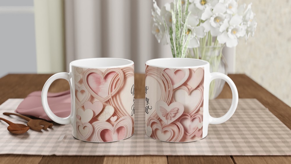 With All My Heart Pink Hearts Paper Craft Style Mug