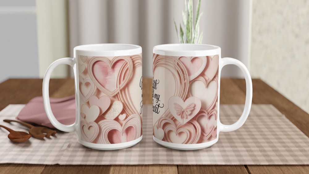 With All My Heart Pink Hearts Paper Craft Style Mug — view 2