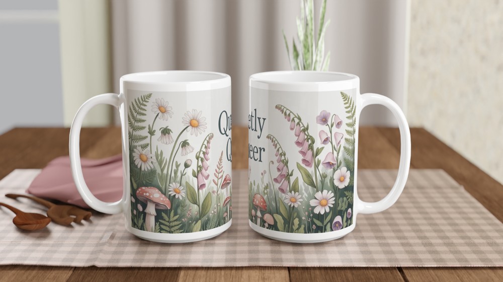 Quietly Queer Mug | Cottagecore Botanical Gift | LGBTQ Pride Wildflower Cup | Present for Best Friend — view 2