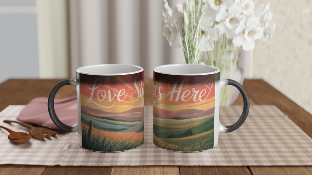 Love Starts Here Mug | Positivity Gift for Her | Sunrise Anniversary Present | Cute Valentines Mug for Couples — view 3