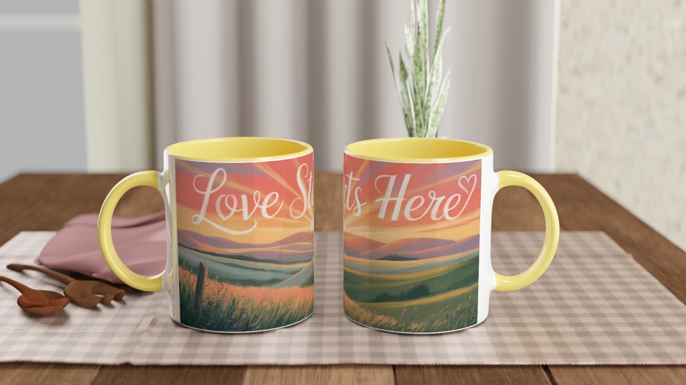 Love Starts Here Mug | Positivity Gift for Her | Sunrise Anniversary Present | Cute Valentines Mug for Couples — view 8