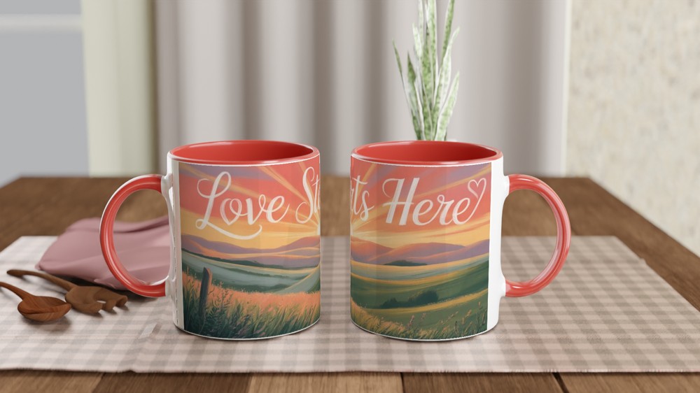 Love Starts Here Mug | Positivity Gift for Her | Sunrise Anniversary Present | Cute Valentines Mug for Couples — view 7