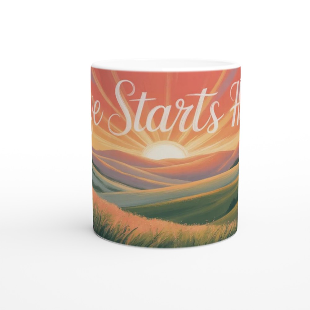 Love Starts Here Mug | Positivity Gift for Her | Sunrise Anniversary Present | Cute Valentines Mug for Couples — view 11