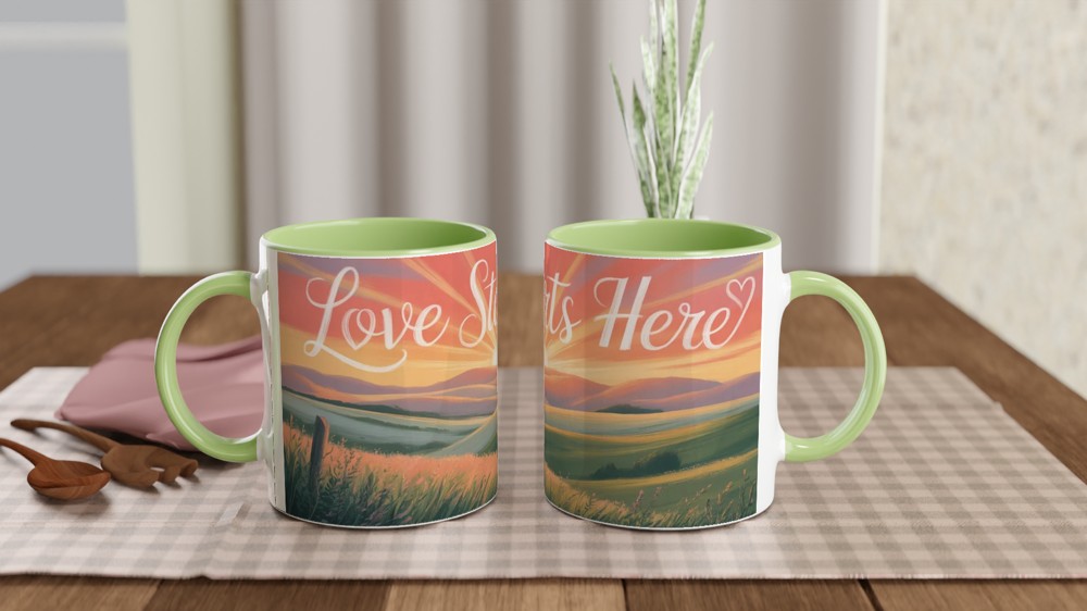 Love Starts Here Mug | Positivity Gift for Her | Sunrise Anniversary Present | Cute Valentines Mug for Couples — view 5