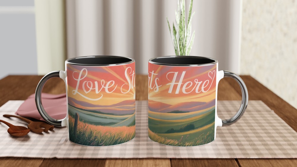 Love Starts Here Mug | Positivity Gift for Her | Sunrise Anniversary Present | Cute Valentines Mug for Couples — view 9