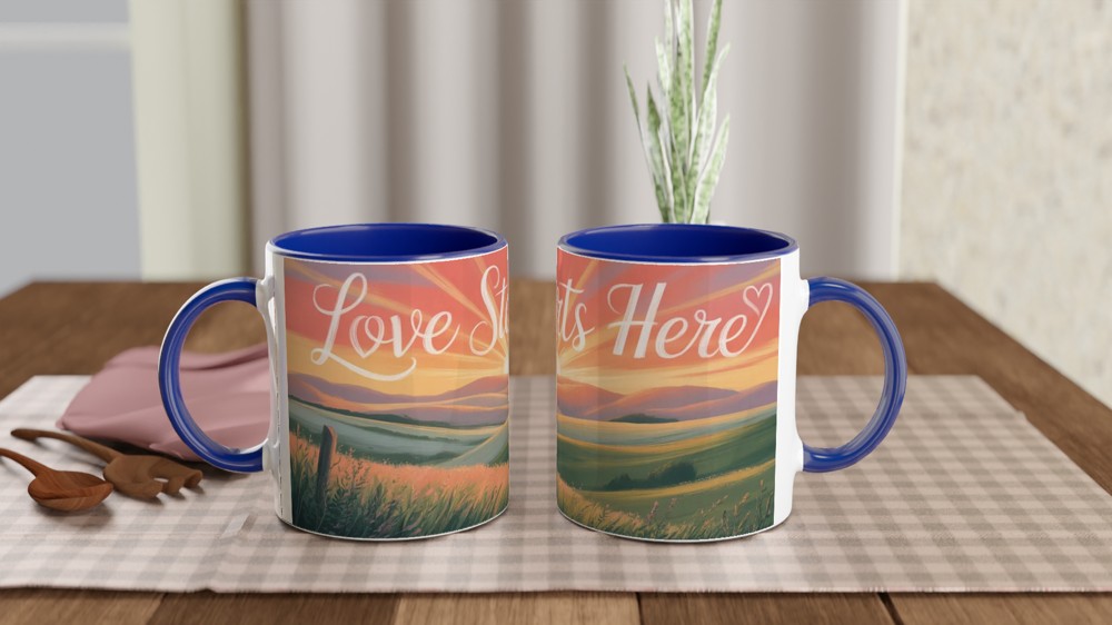 Love Starts Here Mug | Positivity Gift for Her | Sunrise Anniversary Present | Cute Valentines Mug for Couples — view 4