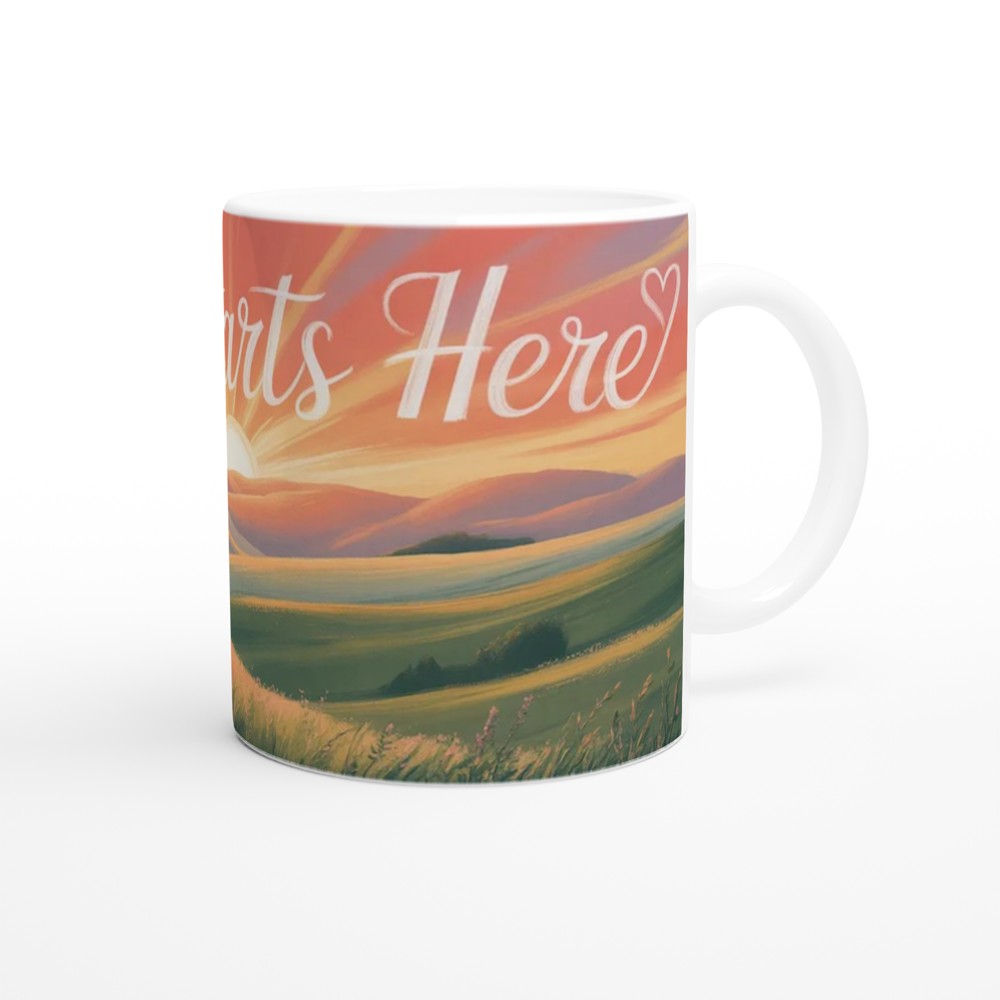 Love Starts Here Mug | Positivity Gift for Her | Sunrise Anniversary Present | Cute Valentines Mug for Couples — view 12