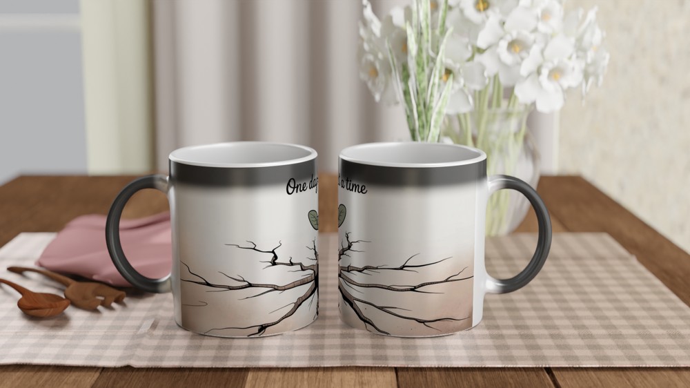 One Day at a Time Mug | Mental Health Gift | Positive Thinking Present | Resilience Sprout Ceramic Cup — view 3