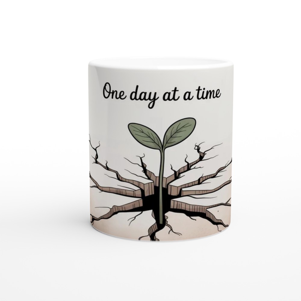 One Day at a Time Mug | Mental Health Gift | Positive Thinking Present | Resilience Sprout Ceramic Cup — view 11