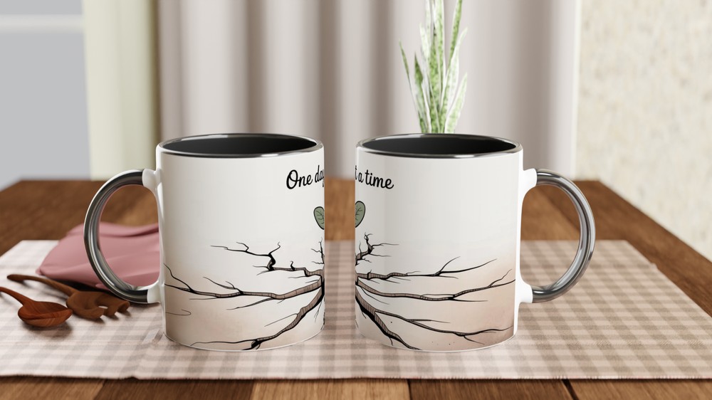 One Day at a Time Mug | Mental Health Gift | Positive Thinking Present | Resilience Sprout Ceramic Cup — view 9