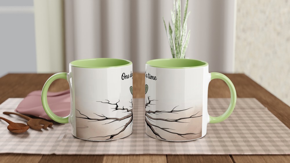 One Day at a Time Mug | Mental Health Gift | Positive Thinking Present | Resilience Sprout Ceramic Cup — view 5
