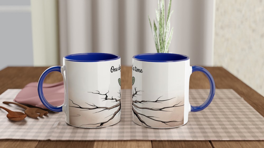 One Day at a Time Mug | Mental Health Gift | Positive Thinking Present | Resilience Sprout Ceramic Cup — view 4