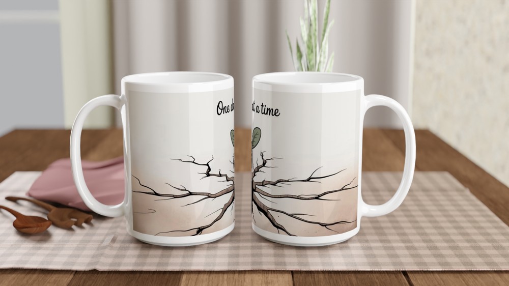One Day at a Time Mug | Mental Health Gift | Positive Thinking Present | Resilience Sprout Ceramic Cup — view 2