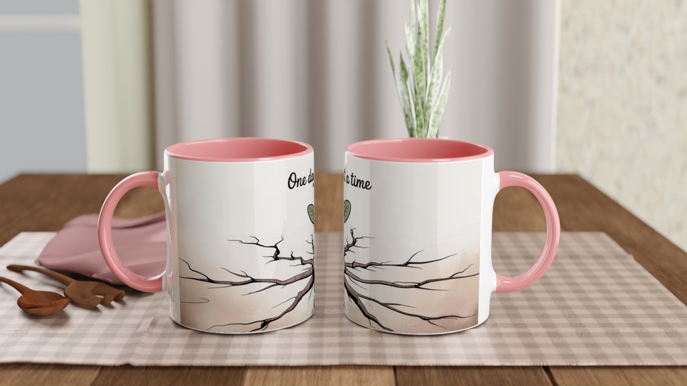 One Day at a Time Mug | Mental Health Gift | Positive Thinking Present | Resilience Sprout Ceramic Cup — view 6