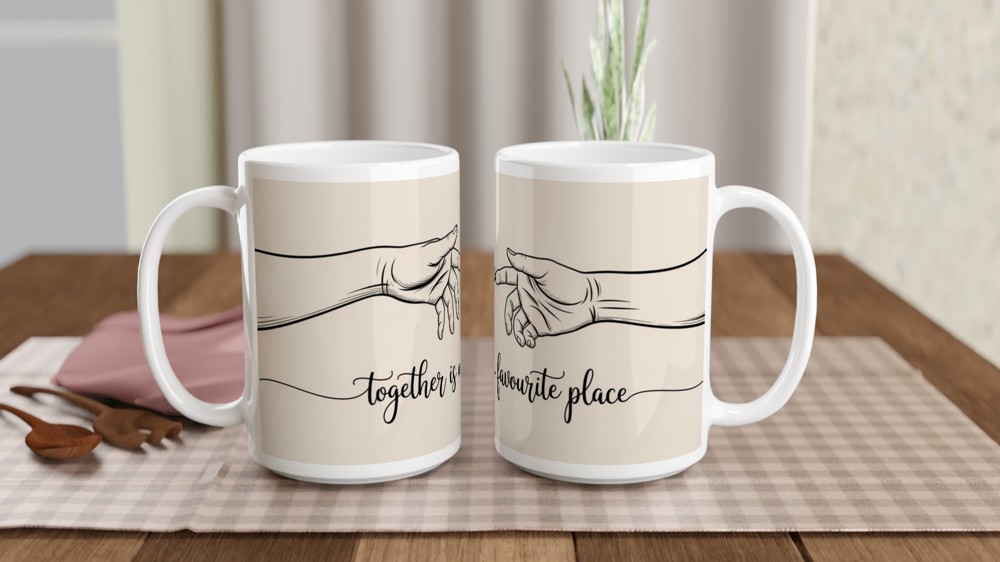 Together Is My Favourite Place Mug | Romantic Couple Gift | Minimalist Line Art Anniversary Present | Valentine Mug for Him or Her — view 2