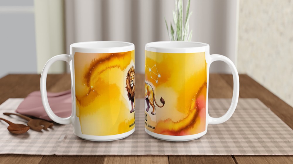 Leo Zodiac Mug | Golden Lion Constellation Gift | Astrology Birthday Present | Star Sign Mug for Her and Him — view 2
