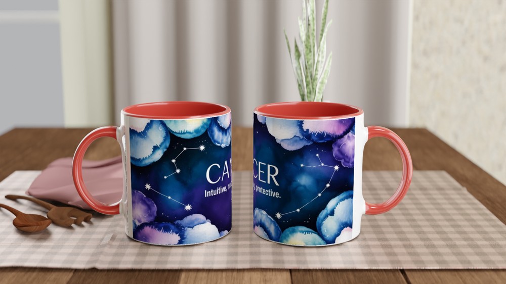 Cancer Zodiac Mug | Constellation Watercolour Astrology Gift | Birthday Present for Best Friend | Nurturing Intuitive Star Sign Cup — view 7