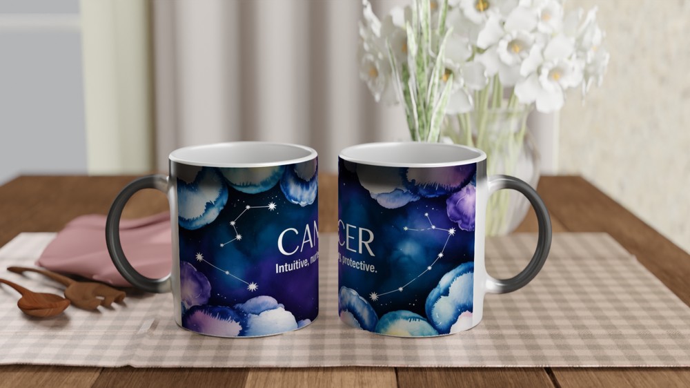 Cancer Zodiac Mug | Constellation Watercolour Astrology Gift | Birthday Present for Best Friend | Nurturing Intuitive Star Sign Cup — view 3