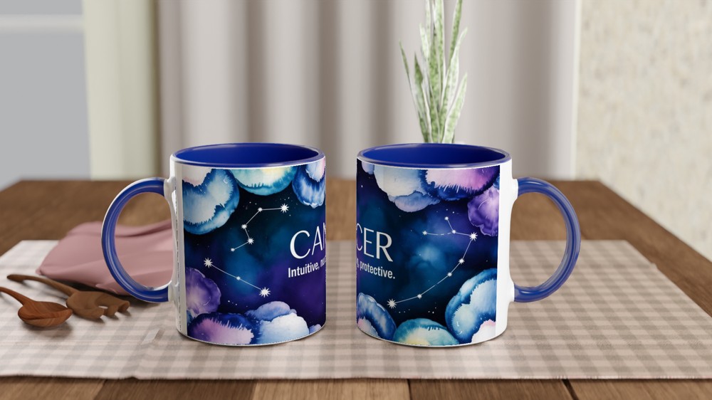 Cancer Zodiac Mug | Constellation Watercolour Astrology Gift | Birthday Present for Best Friend | Nurturing Intuitive Star Sign Cup — view 4