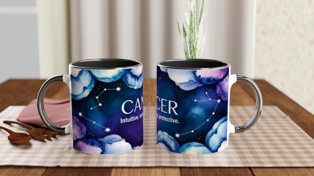 Cancer Zodiac Mug | Constellation Watercolour Astrology Gift | Birthday Present for Best Friend | Nurturing Intuitive Star Sign Cup — view 9