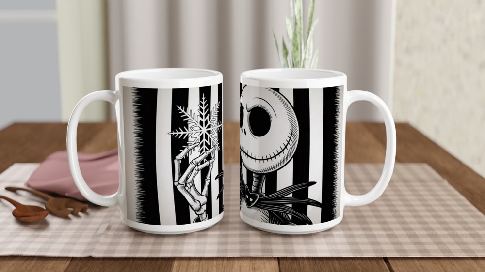 Jack Skellington Mug | Nightmare Before Christmas Gift | Gothic Christmas Mug | Skeleton Hand with Snowflake | Witchy Gift for Friend — view 2