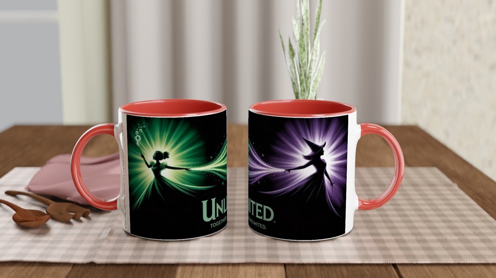 Wicked Musical Mug | Elphaba and Glinda Silhouette | Theatre Lover Gift | Emerald City Green and Purple Present — view 7
