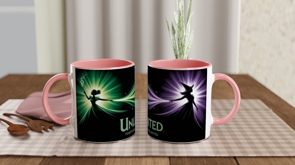 Wicked Musical Mug | Elphaba and Glinda Silhouette | Theatre Lover Gift | Emerald City Green and Purple Present — view 6
