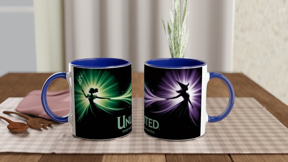 Wicked Musical Mug | Elphaba and Glinda Silhouette | Theatre Lover Gift | Emerald City Green and Purple Present — view 4