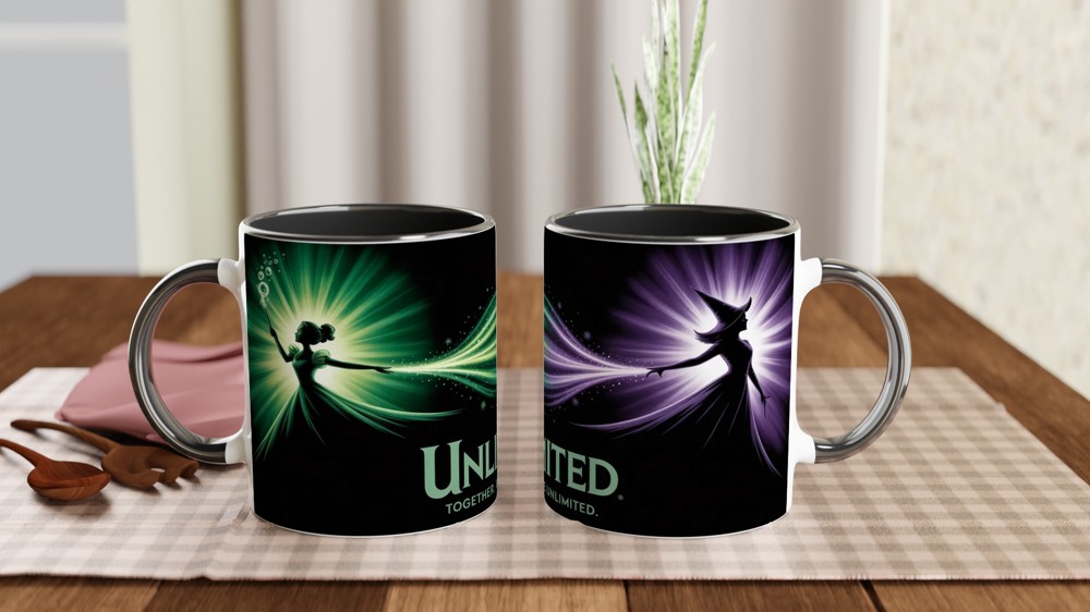 Wicked Musical Mug | Elphaba and Glinda Silhouette | Theatre Lover Gift | Emerald City Green and Purple Present — view 9