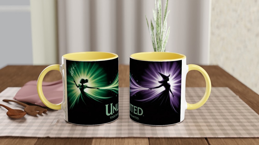 Wicked Musical Mug | Elphaba and Glinda Silhouette | Theatre Lover Gift | Emerald City Green and Purple Present — view 8
