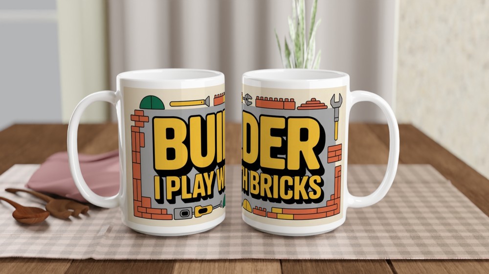 Builder Mug | I Play With Bricks Construction Gift | Funny DIY Present for Dad | Father's Day and Birthday Gift for Him — view 2