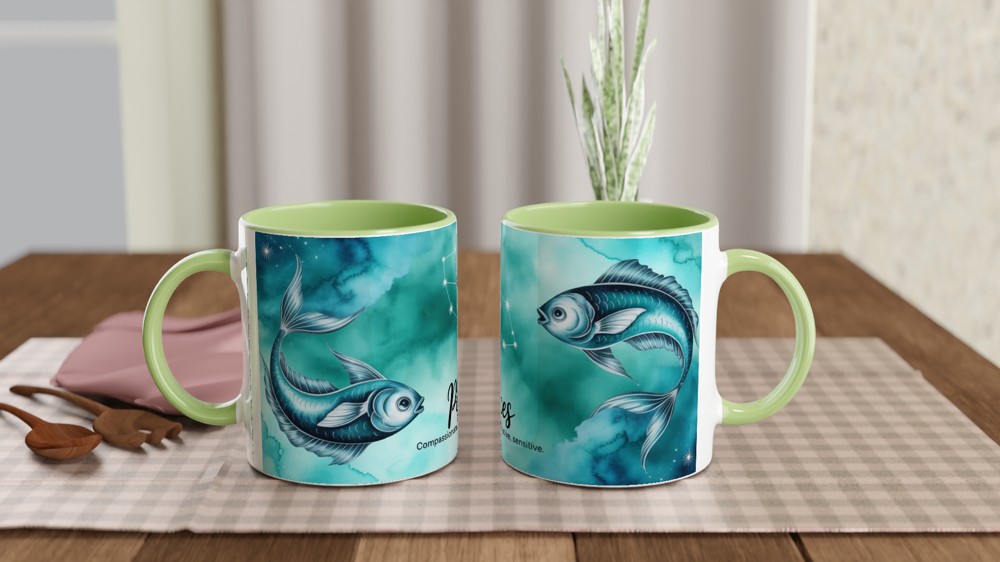 Pisces Zodiac Mug | Astrology Constellation Gift | Watercolour Star Sign Tea Cup | Birthday Present for Her or Him — view 5