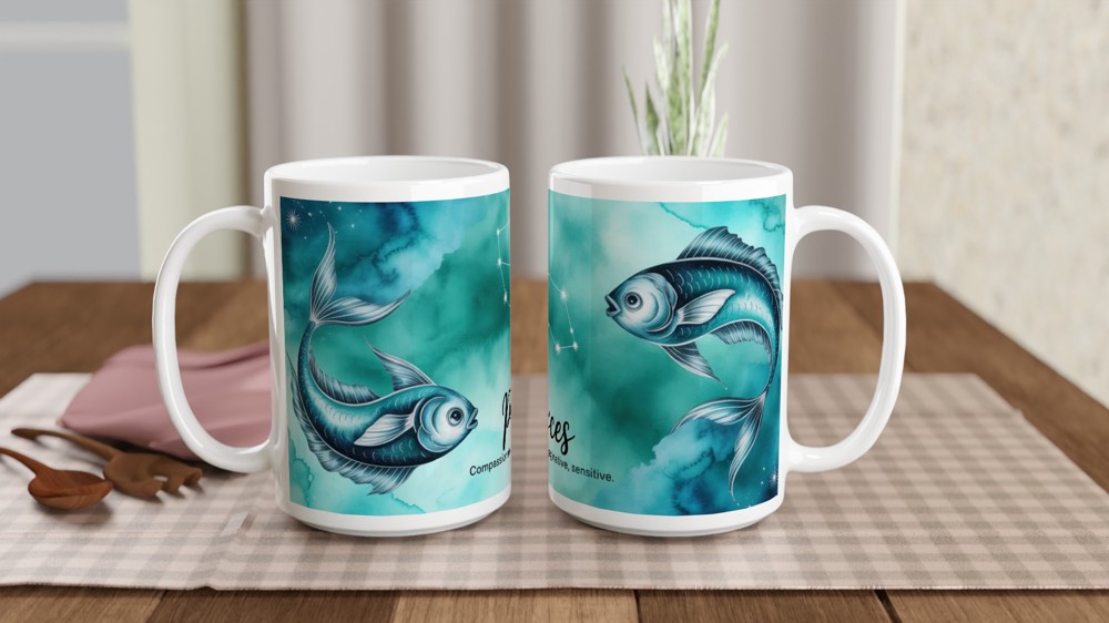 Pisces Zodiac Mug | Astrology Constellation Gift | Watercolour Star Sign Tea Cup | Birthday Present for Her or Him — view 2