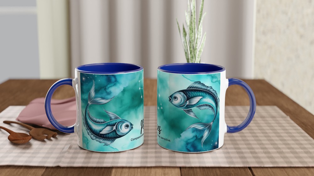 Pisces Zodiac Mug | Astrology Constellation Gift | Watercolour Star Sign Tea Cup | Birthday Present for Her or Him — view 4