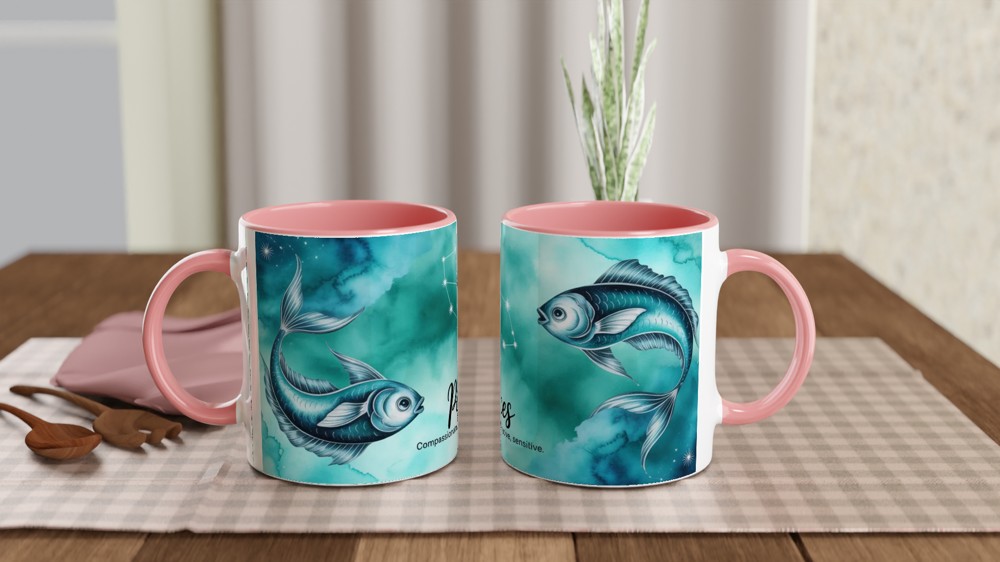 Pisces Zodiac Mug | Astrology Constellation Gift | Watercolour Star Sign Tea Cup | Birthday Present for Her or Him — view 6