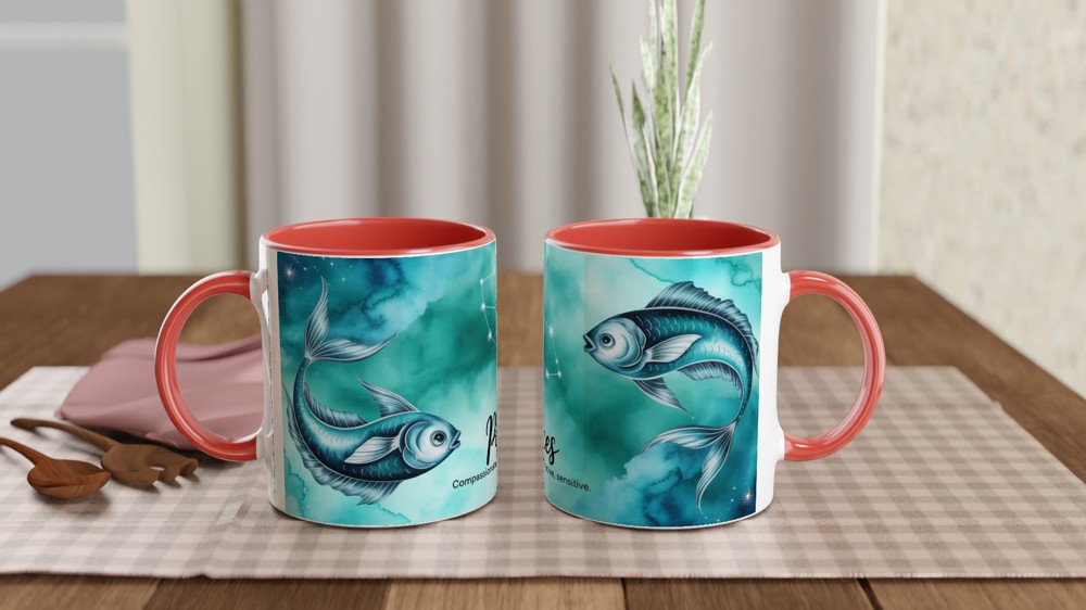 Pisces Zodiac Mug | Astrology Constellation Gift | Watercolour Star Sign Tea Cup | Birthday Present for Her or Him — view 7