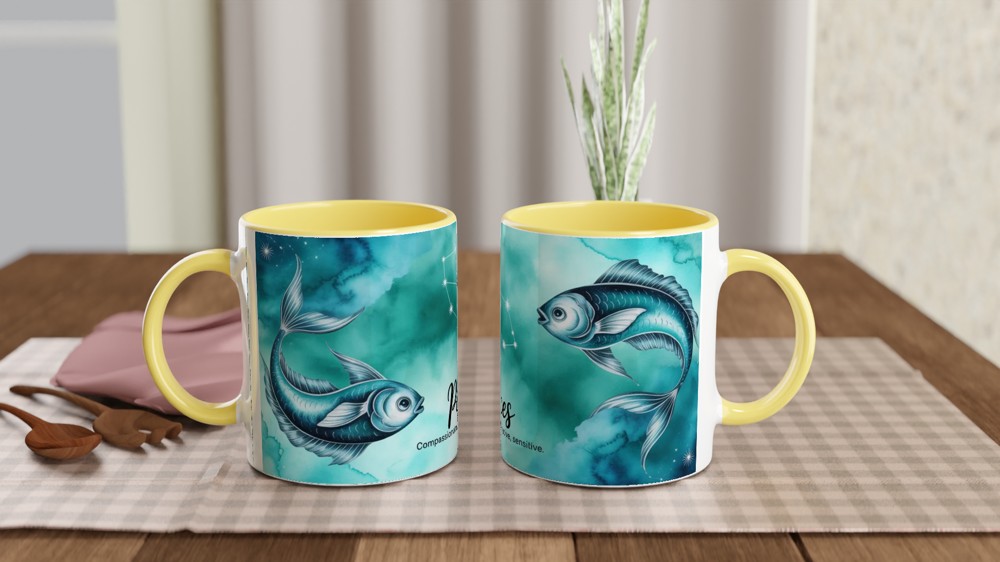 Pisces Zodiac Mug | Astrology Constellation Gift | Watercolour Star Sign Tea Cup | Birthday Present for Her or Him — view 8