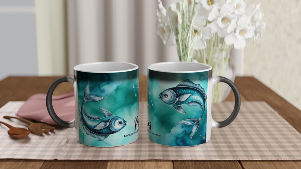Pisces Zodiac Mug | Astrology Constellation Gift | Watercolour Star Sign Tea Cup | Birthday Present for Her or Him — view 3