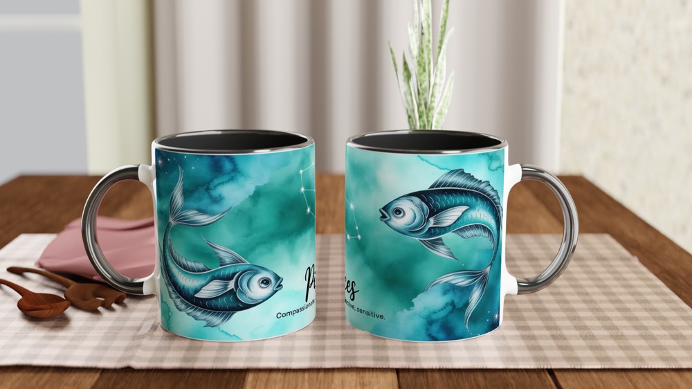 Pisces Zodiac Mug | Astrology Constellation Gift | Watercolour Star Sign Tea Cup | Birthday Present for Her or Him — view 9