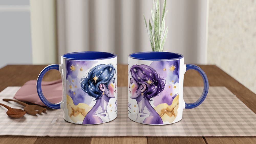 Gemini Mug | Astrology Star Sign Gift for Her | Lavender Celestial Watercolour Cup | Gemini Birthday Present for Best Friend — view 4