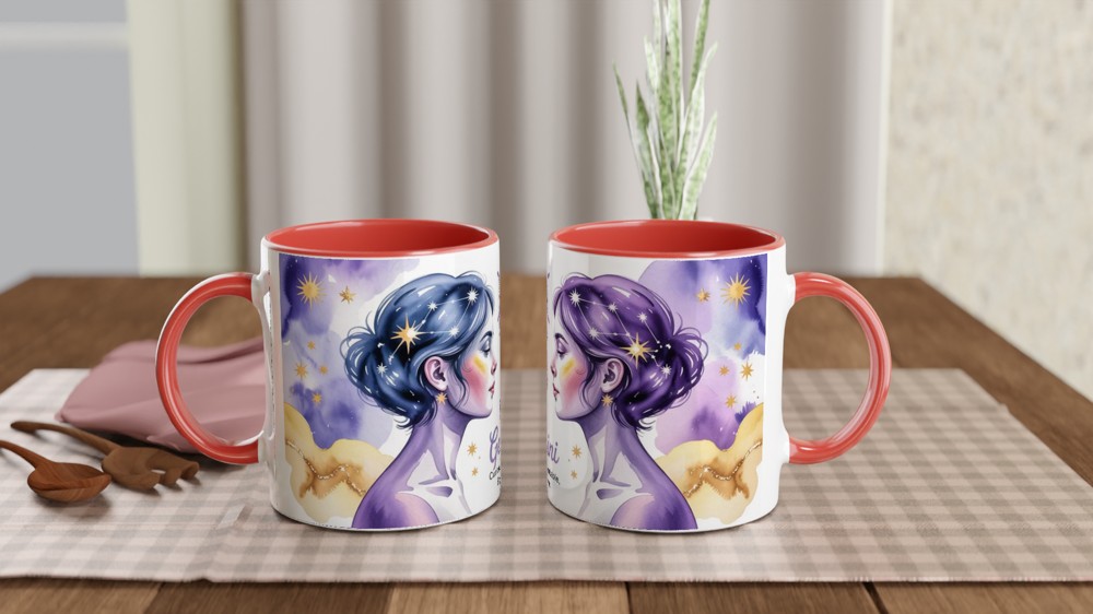 Gemini Mug | Astrology Star Sign Gift for Her | Lavender Celestial Watercolour Cup | Gemini Birthday Present for Best Friend — view 7