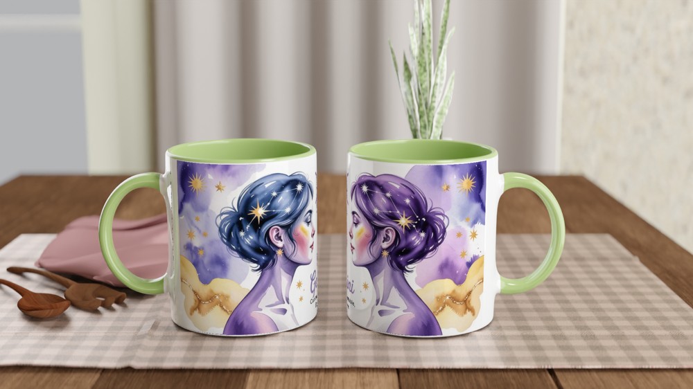 Gemini Mug | Astrology Star Sign Gift for Her | Lavender Celestial Watercolour Cup | Gemini Birthday Present for Best Friend — view 5