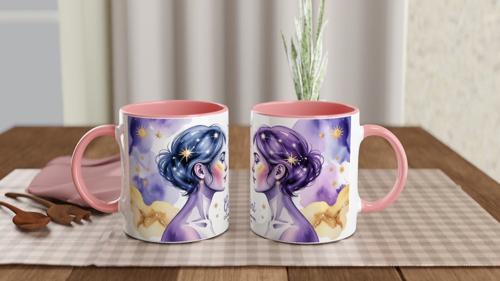Gemini Mug | Astrology Star Sign Gift for Her | Lavender Celestial Watercolour Cup | Gemini Birthday Present for Best Friend — view 6