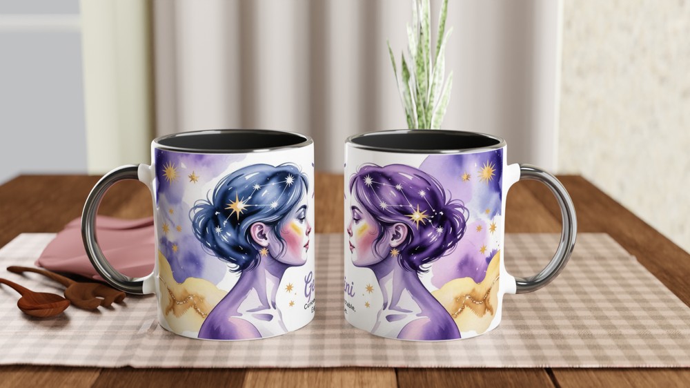 Gemini Mug | Astrology Star Sign Gift for Her | Lavender Celestial Watercolour Cup | Gemini Birthday Present for Best Friend — view 9