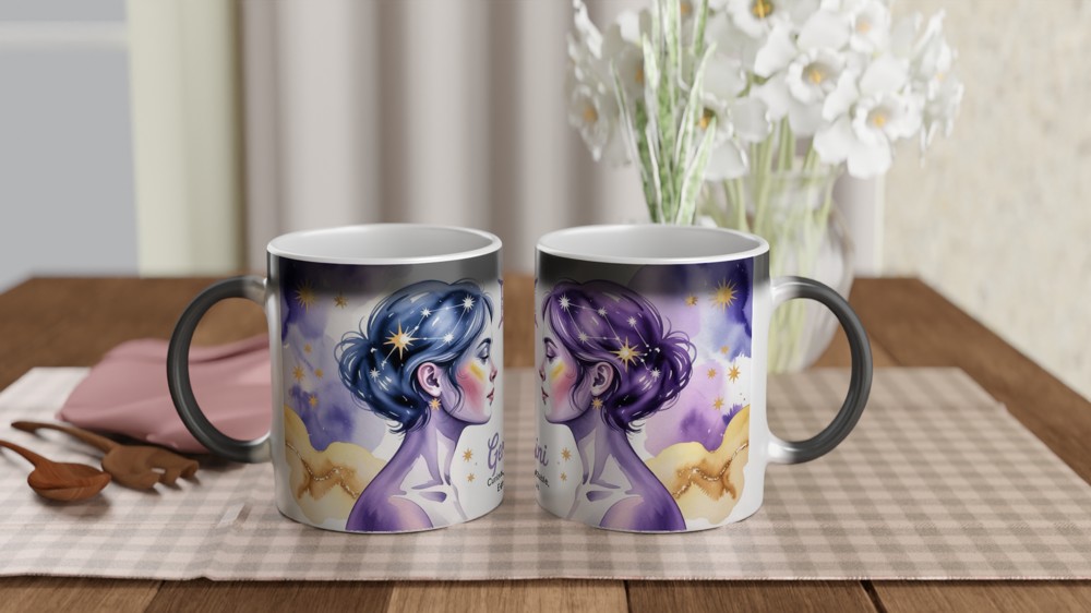Gemini Mug | Astrology Star Sign Gift for Her | Lavender Celestial Watercolour Cup | Gemini Birthday Present for Best Friend — view 3