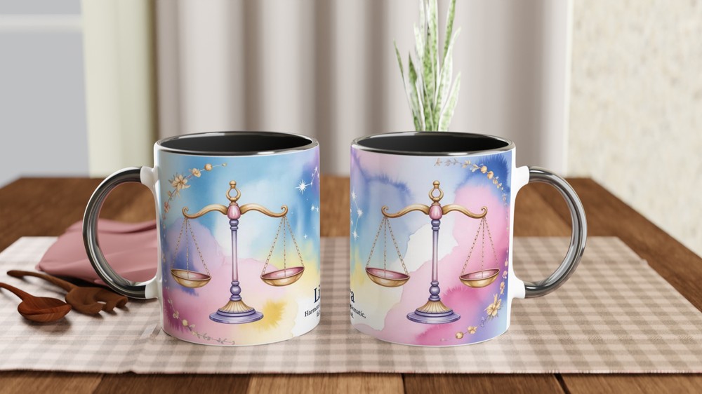 Libra Zodiac Mug | Pastel Watercolor Astrology Gift | Star Sign Present for Her or Him | Harmonious and Fair-Minded Scales Design — view 9