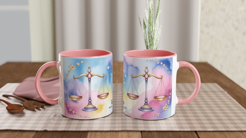 Libra Zodiac Mug | Pastel Watercolor Astrology Gift | Star Sign Present for Her or Him | Harmonious and Fair-Minded Scales Design — view 6